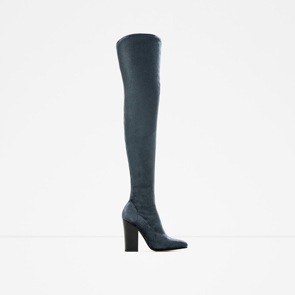 ZARA BLOGGERS FAV OVER THE KNEE VELVET BOOTS BRAND NEW WITH TAGS US 6.5 EUR 37 - Picture 1 of 14